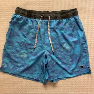 Korsa Athletic Gym Shorts Men’s Medium Blue Mountain Print Pockets 7” Unlined